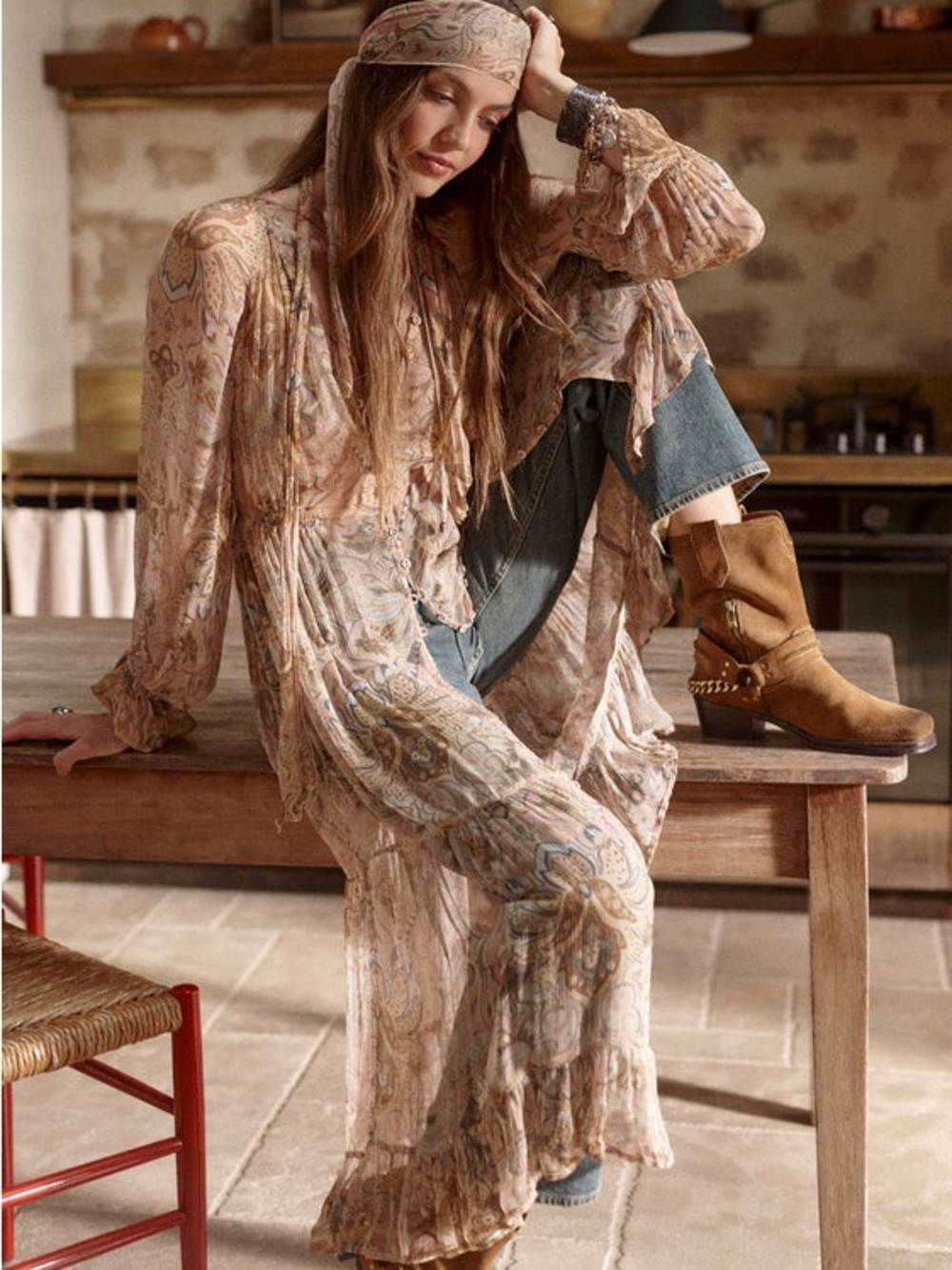 Spell Taupe Paisley Straight-Leg Jumpsuit